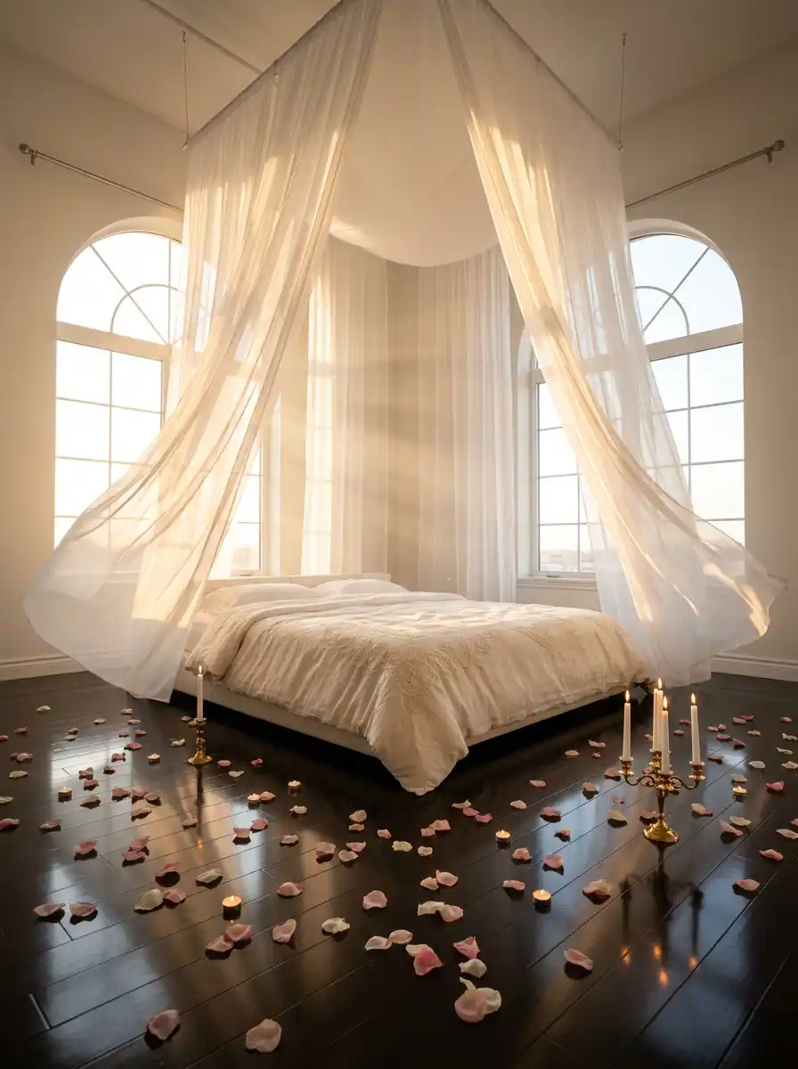 13. The Golden Hour Canopy: Modern Bedroom Ideas