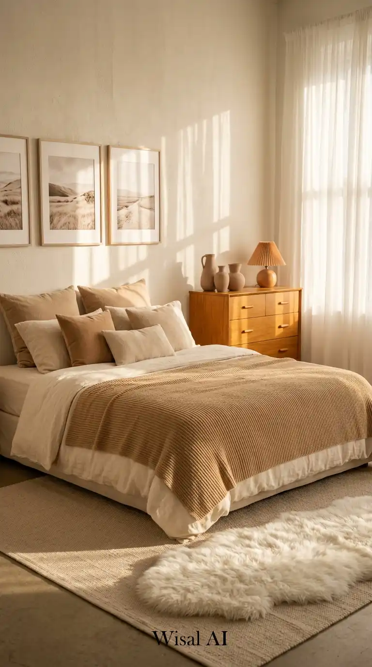 3. The Sun-Drenched Bohemian Loft Beige Bedroom Idea