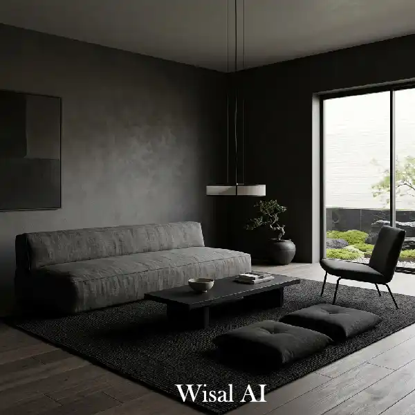 Cozy Japandi interior with low furniture and natural textures