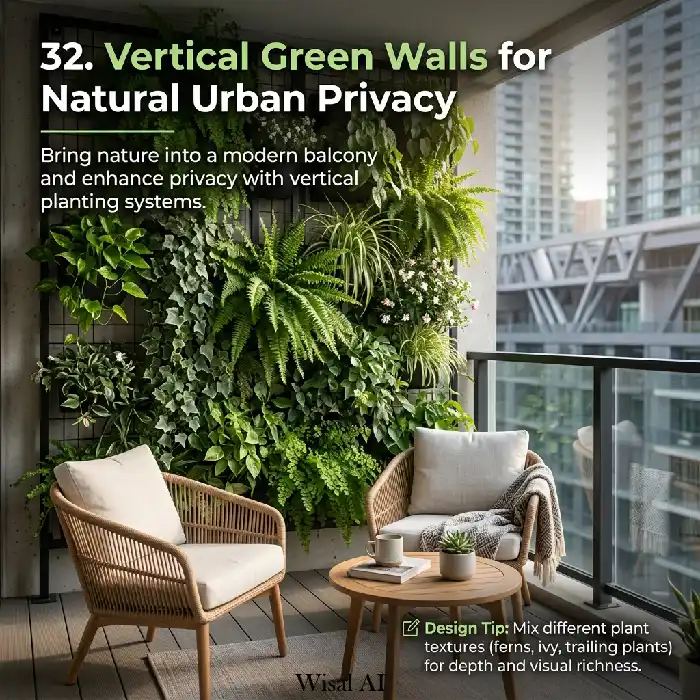 Modern balcony with vertical green wall and natural privacy design