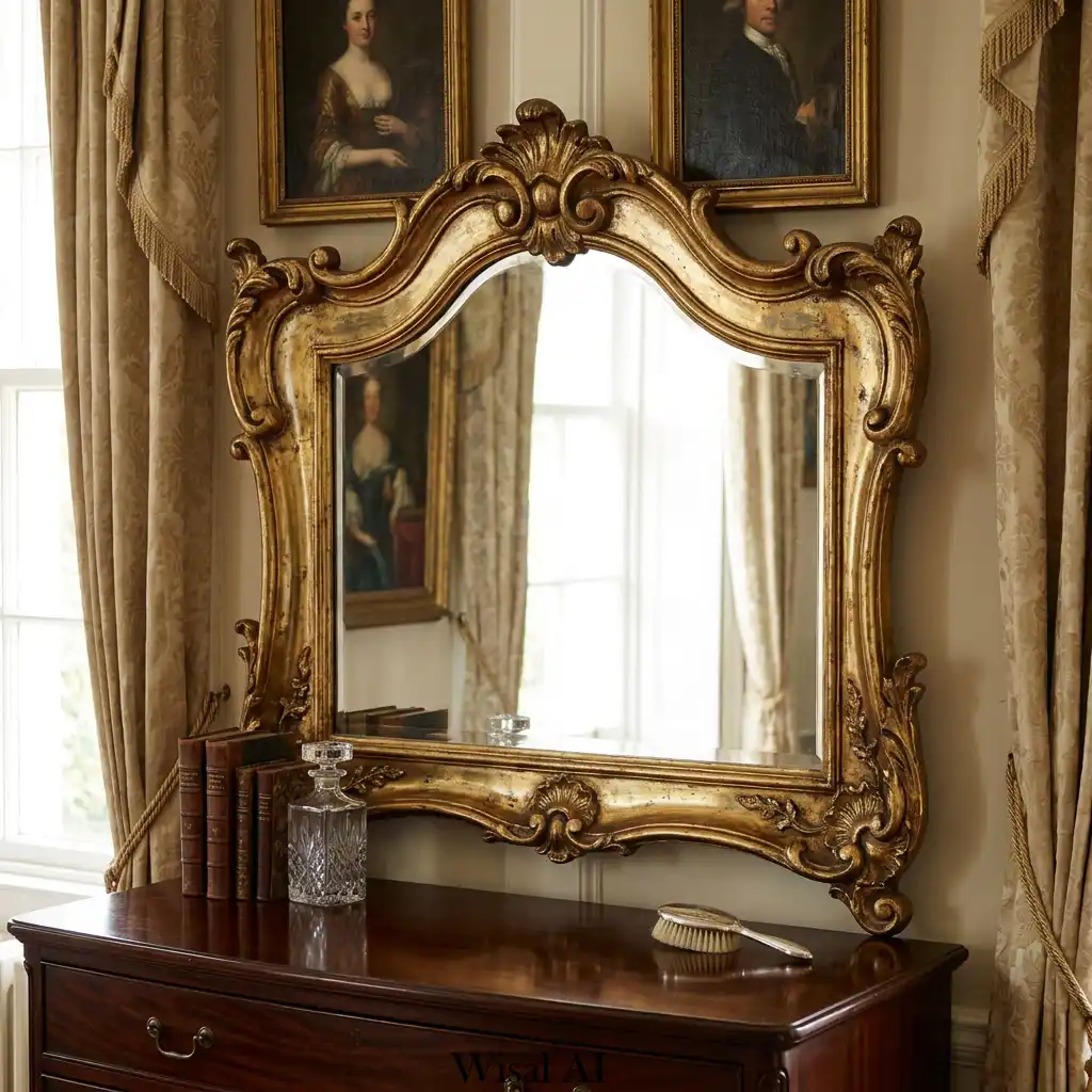 Antique gold mirror in sophisticated old money interior