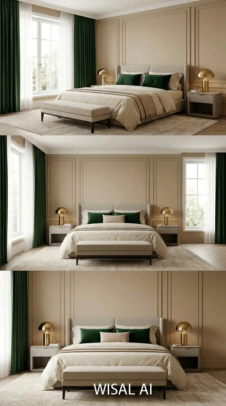 4. Beige Luxury Room with Dark Green Details bedroom