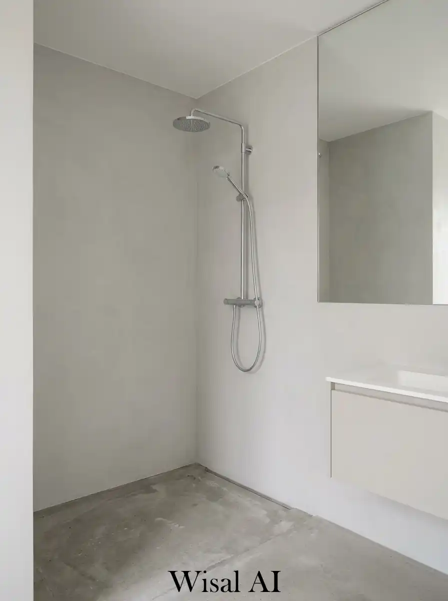 Grey marble bathroom with soft blue decorative elements