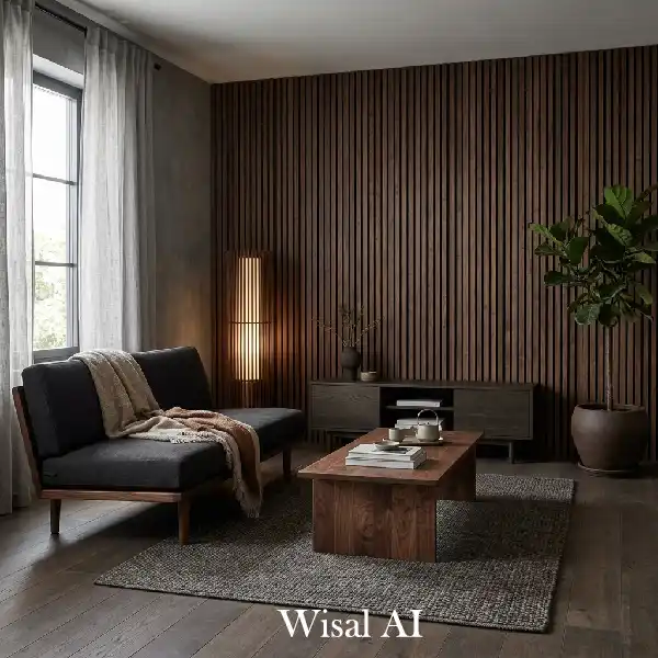 Modern dark living room with Japanese Scandinavian design style
