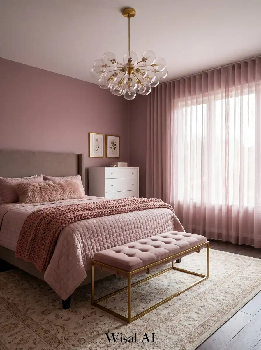 4. Golden Luxe: Dusty Pink Bedroom Idea