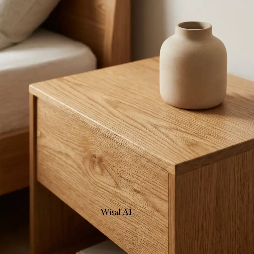 Elegant bedroom incorporating natural wood, woven textures, ceramic accents, and organic materials.