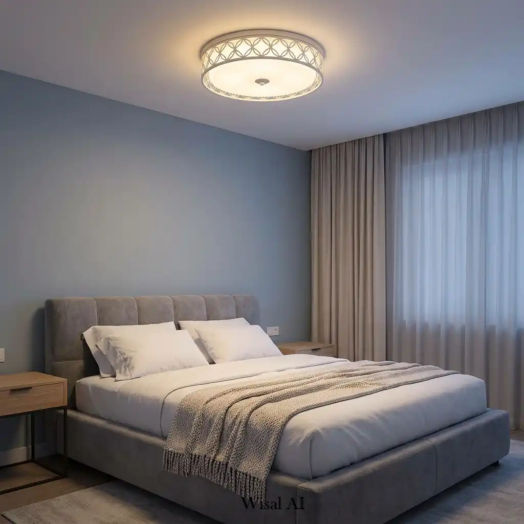 Modern bedroom illuminated by layered warm lighting for a cozy relaxing atmosphere.