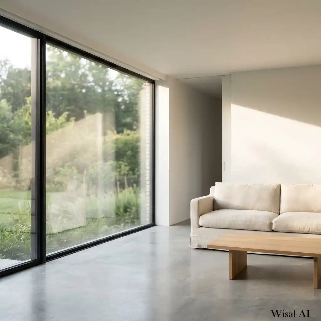 Bright living room filled with natural light and floor-to-ceiling linen curtains.