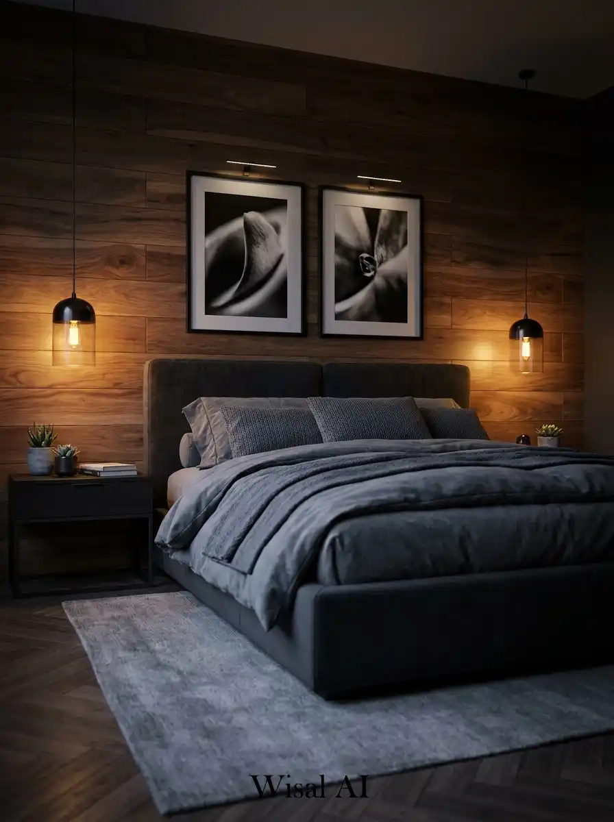 4. Moody Walnut Textures: Hotel Bedroom Idea