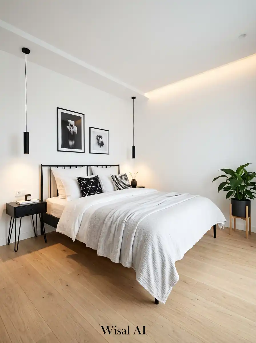 4. Scandinavian Bedroom with Black and White Contrast