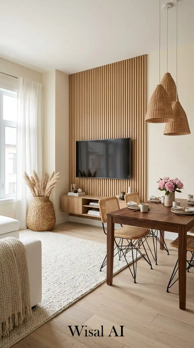 4. Textural Sophistication: Small Living Room with Dining Table