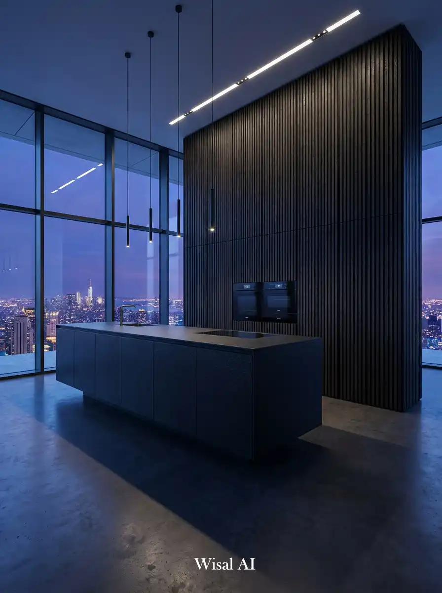 4. The Penthouse Slat-Wall & High-Rise Luxury Kitchen