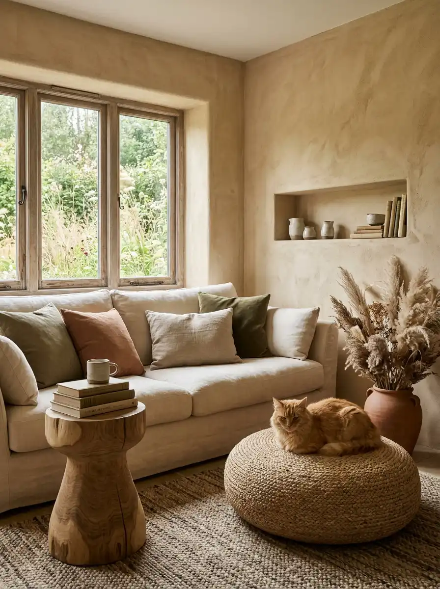 14. The Wabi-Sabi Whisper: A Minimalist Farmhouse Living Room Idea