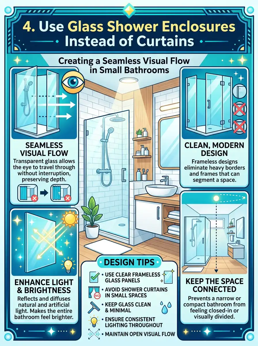 4. Glass shower enclosure keeps space visually open