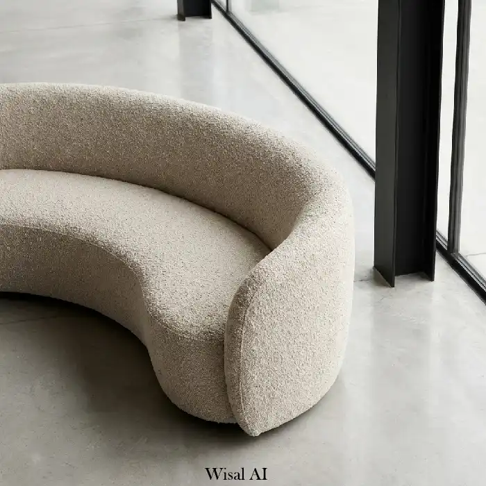 Organic modern living room featuring curved furniture and soft architectural flow design