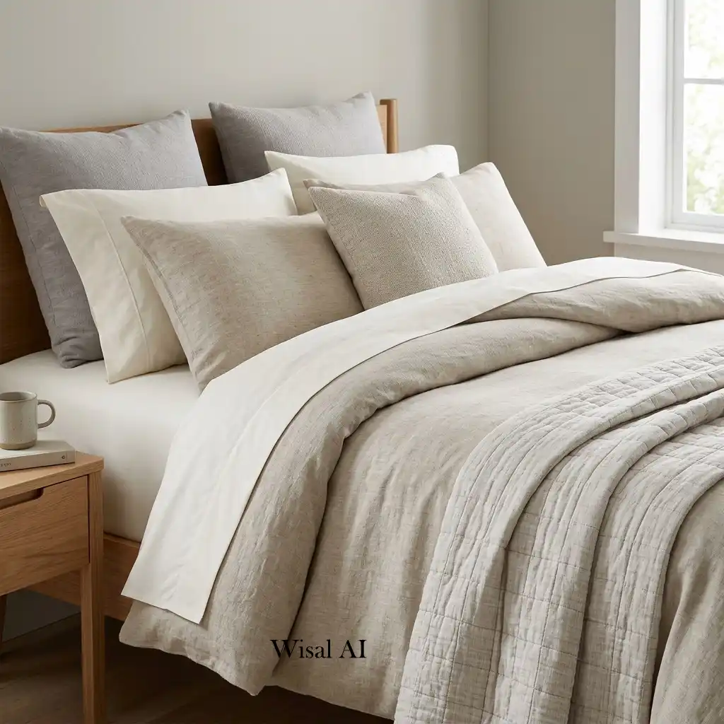 Luxury bed featuring breathable linen bedding and premium cotton sheets.