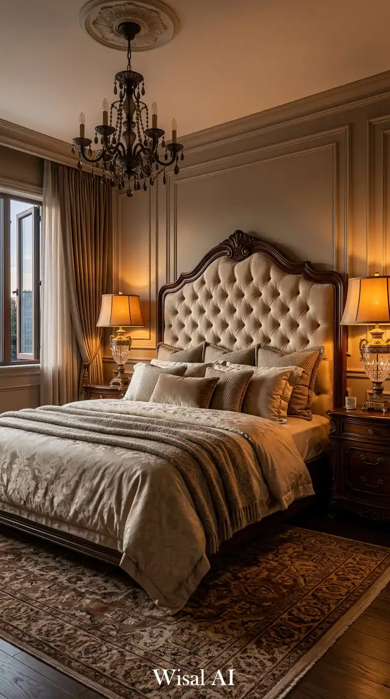 5. Deep Amber & Velvet Classic Bedroom
