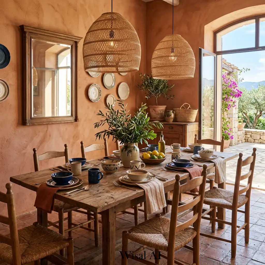Mediterranean dining room with terracotta warm earthy design