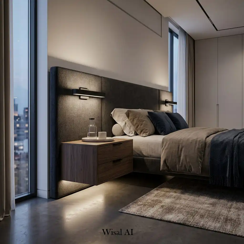 Modern bedroom with floating nightstands and clean contemporary styling