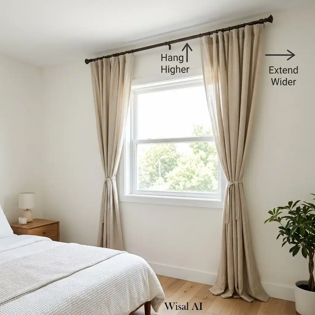 Floor-to-ceiling curtains making a modern living room feel taller and more spacious.