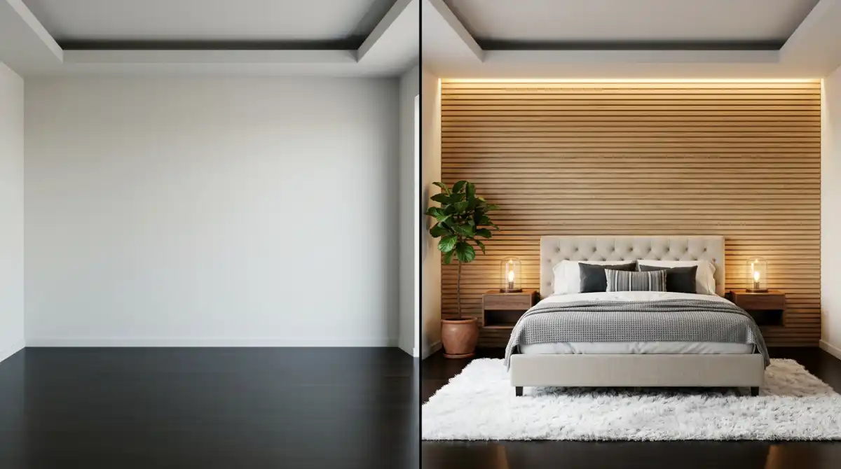 5. Japandi Slat Wall Bedroom Masterpiece: Before and After