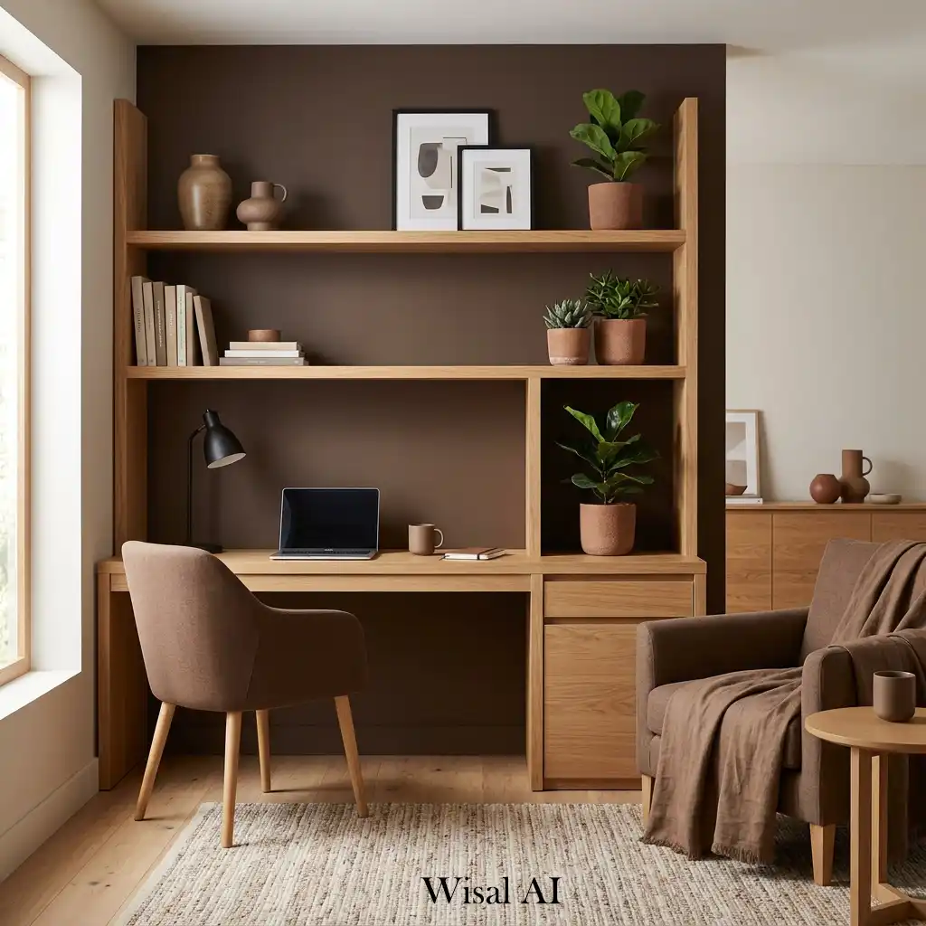 Modern apartment combining mocha tones with natural wood