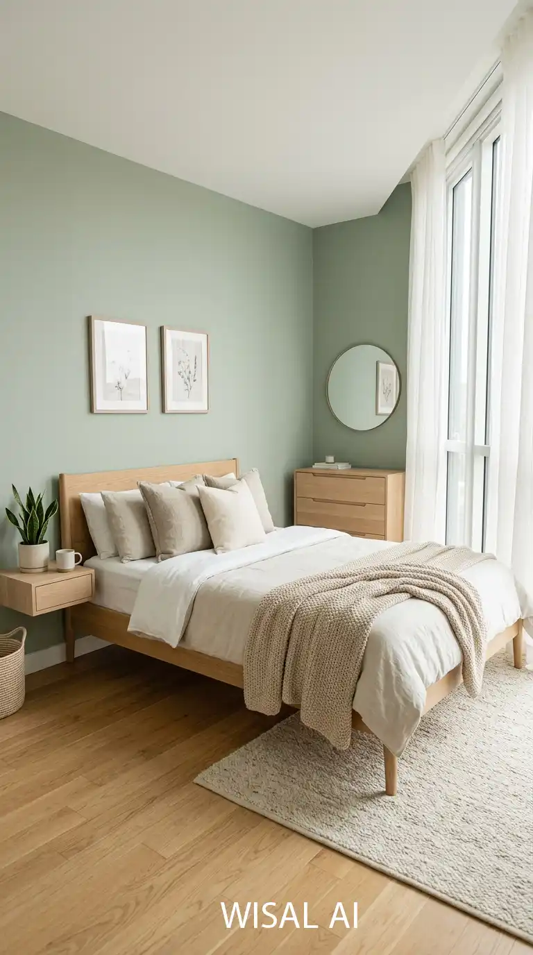 5. Scandinavian Green and Beige Simplicity bedroom