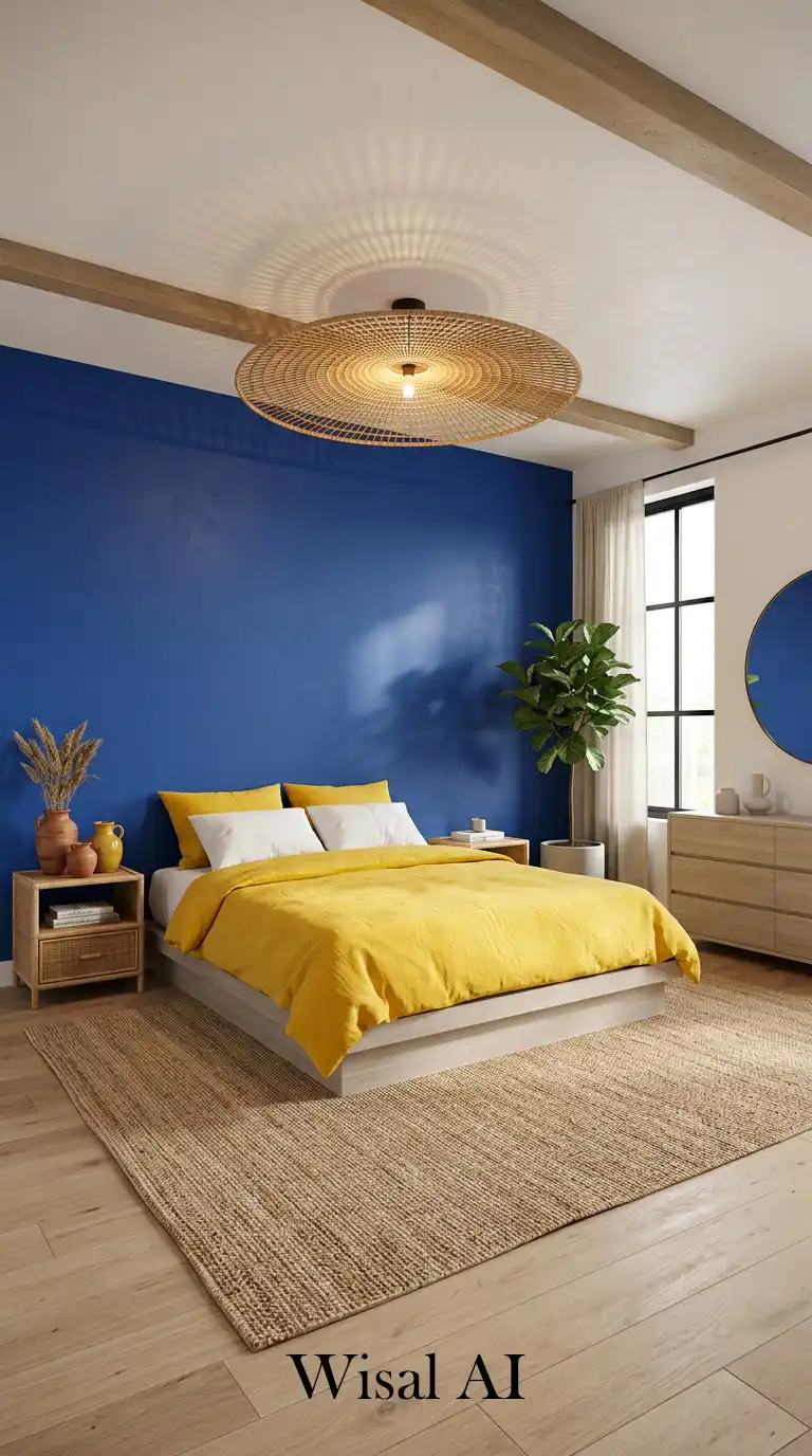 5. Sun-Kissed Cobalt: A Vibrant Blue and Yellow Bedroom Idea