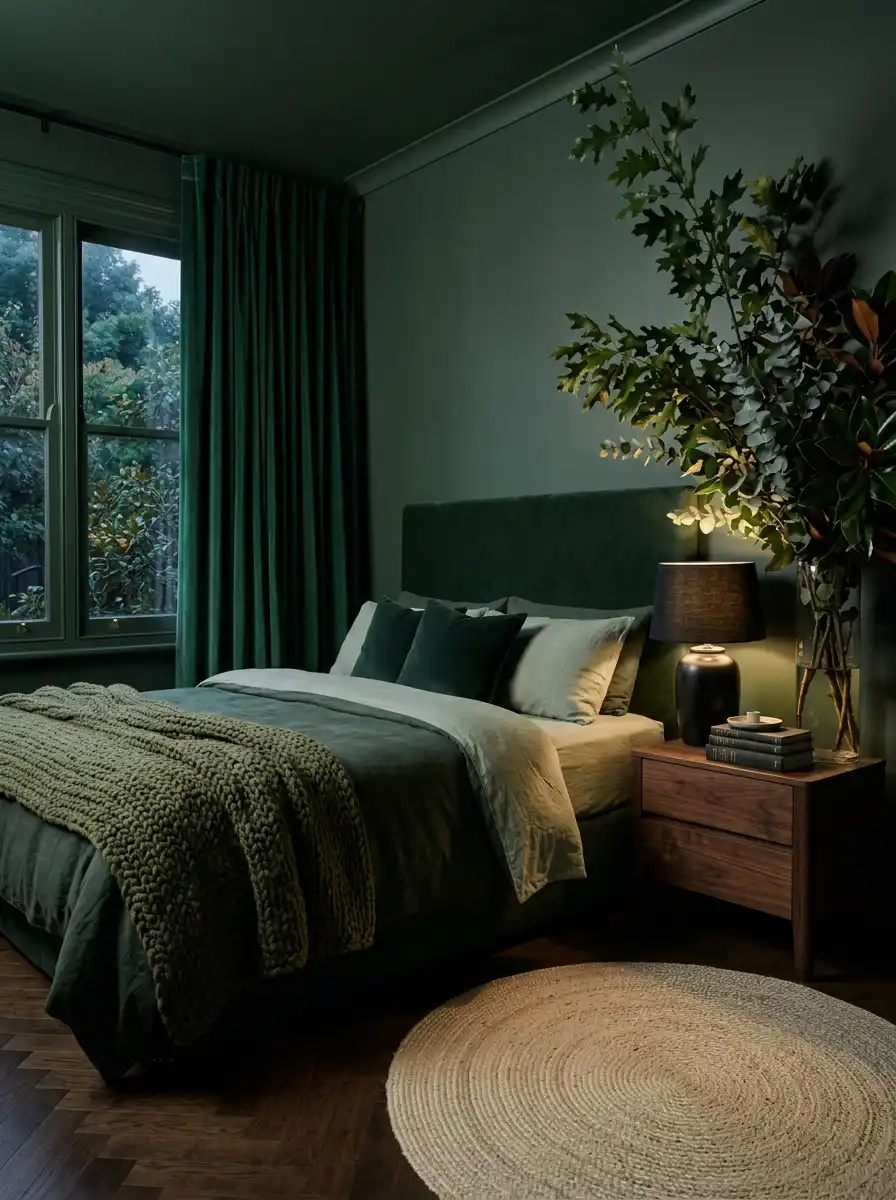 5. The Monochromatic Enclosure: Green Bedroom Ideas