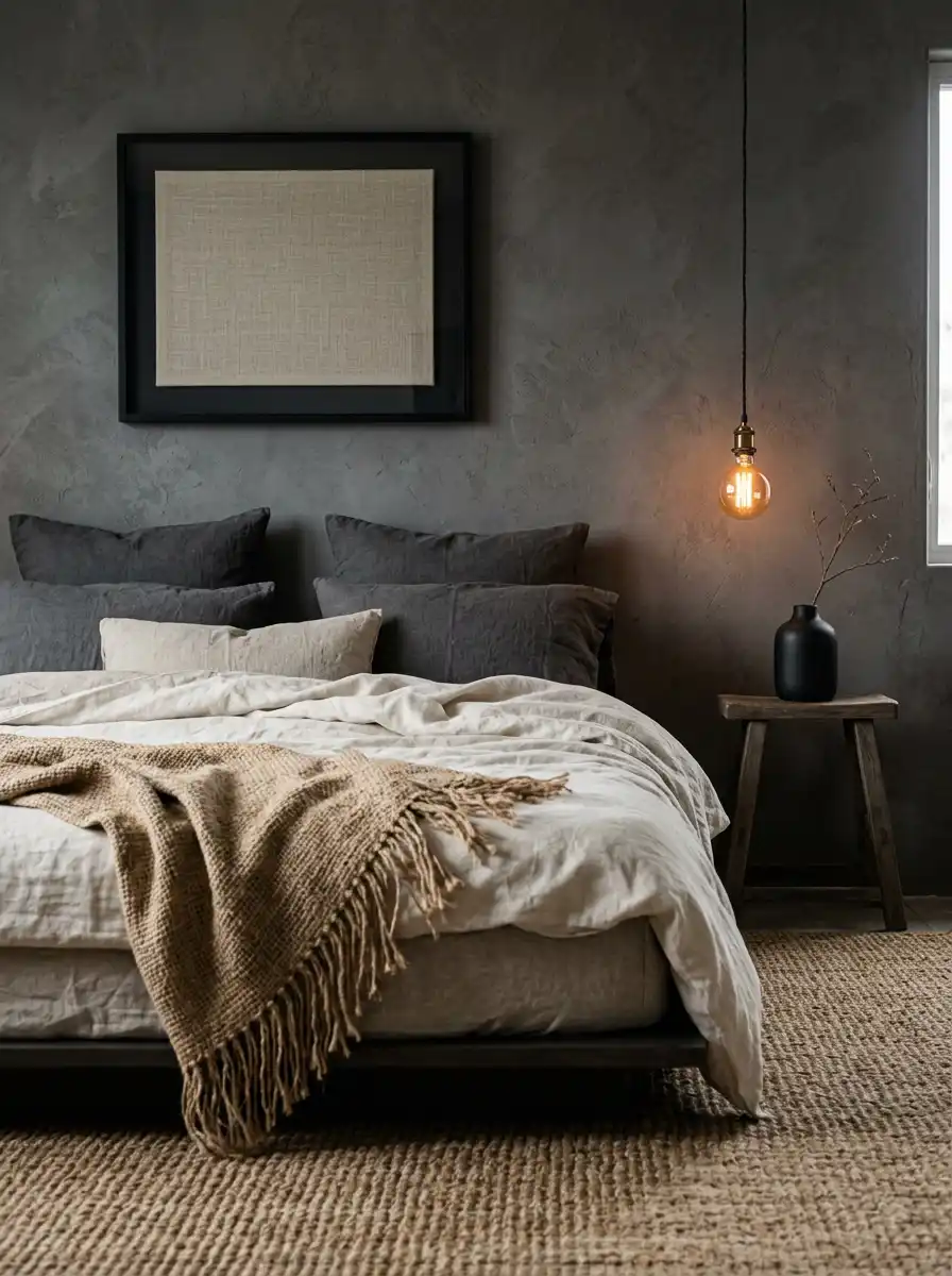 5. The Tactile Linen Haven in Dark Cozy Bedroom Design