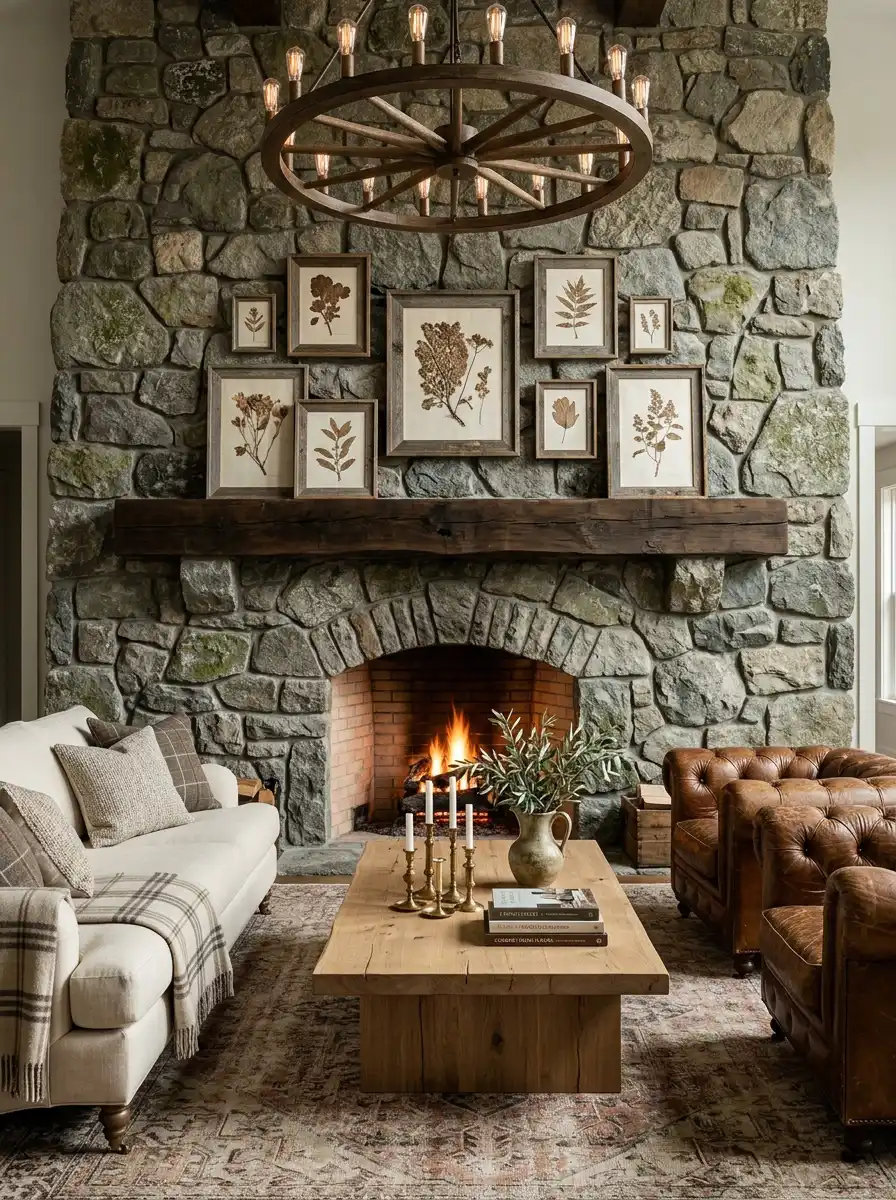 15. The Woodcutter’s Moody Retreat: A Rugged Farmhouse Living Room Idea