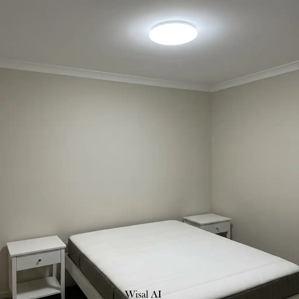Cozy bedroom illuminated with layered lighting for a relaxing luxury hotel atmosphere.