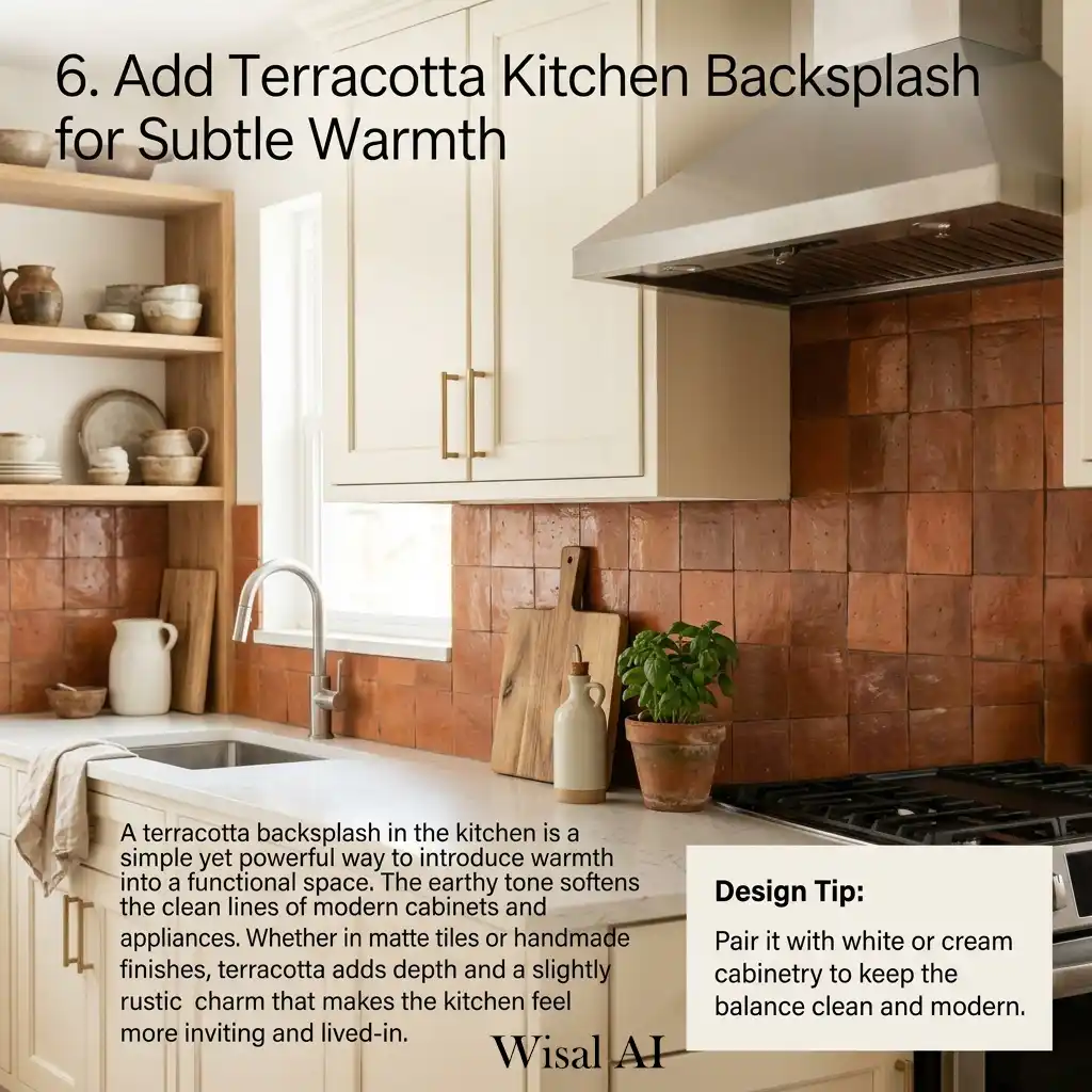 Modern kitchen with terracotta tile backsplash feature wall