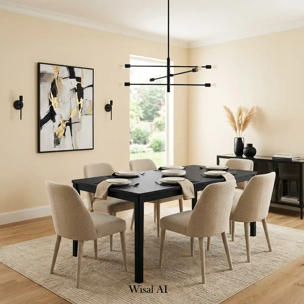 Elegant black and beige dining room with modern luxury styling
