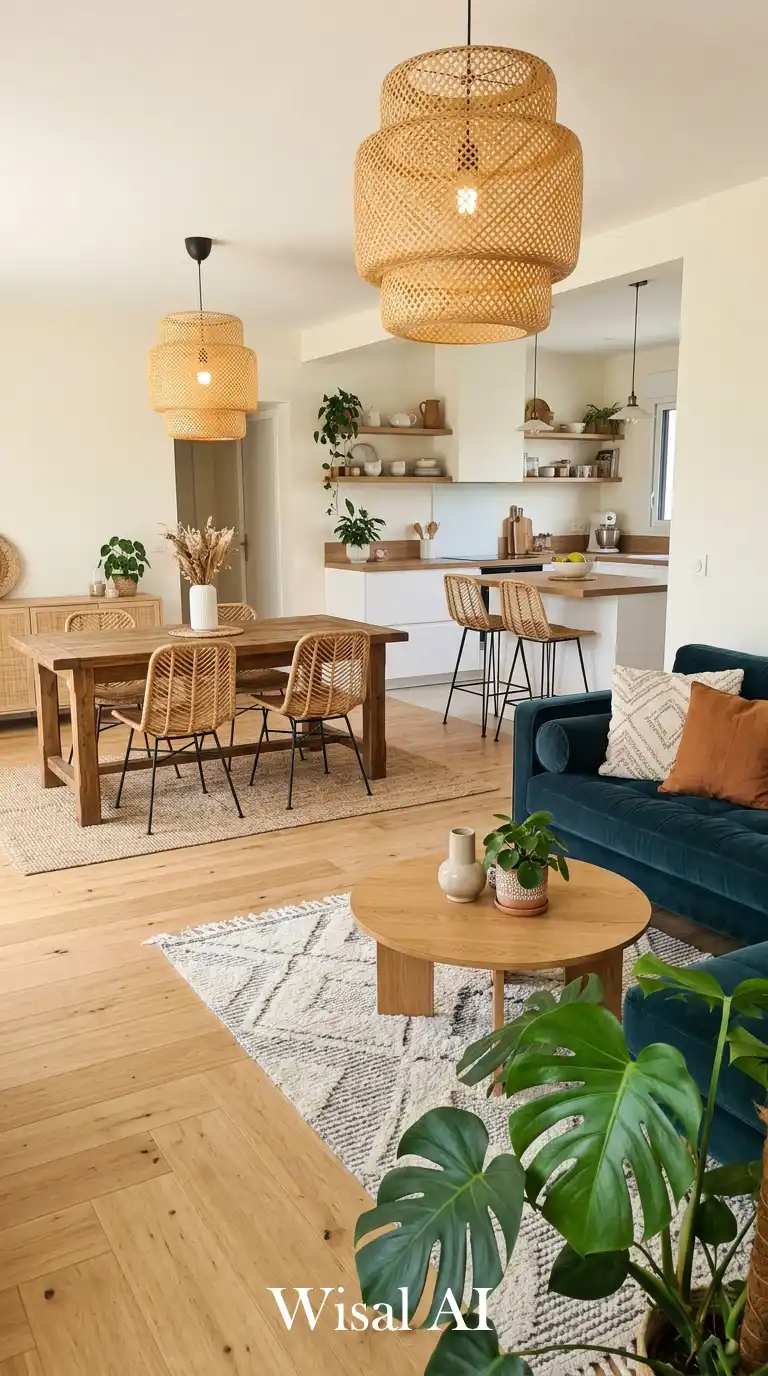 Open-Plan Small Living Room with Dining Table and Kitchen