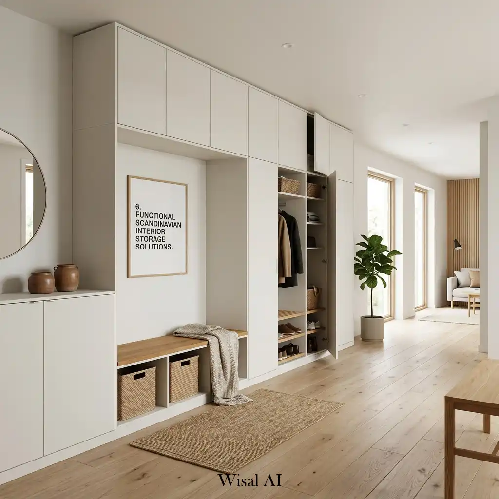 Modern Scandinavian interior with hidden storage and clean organized space