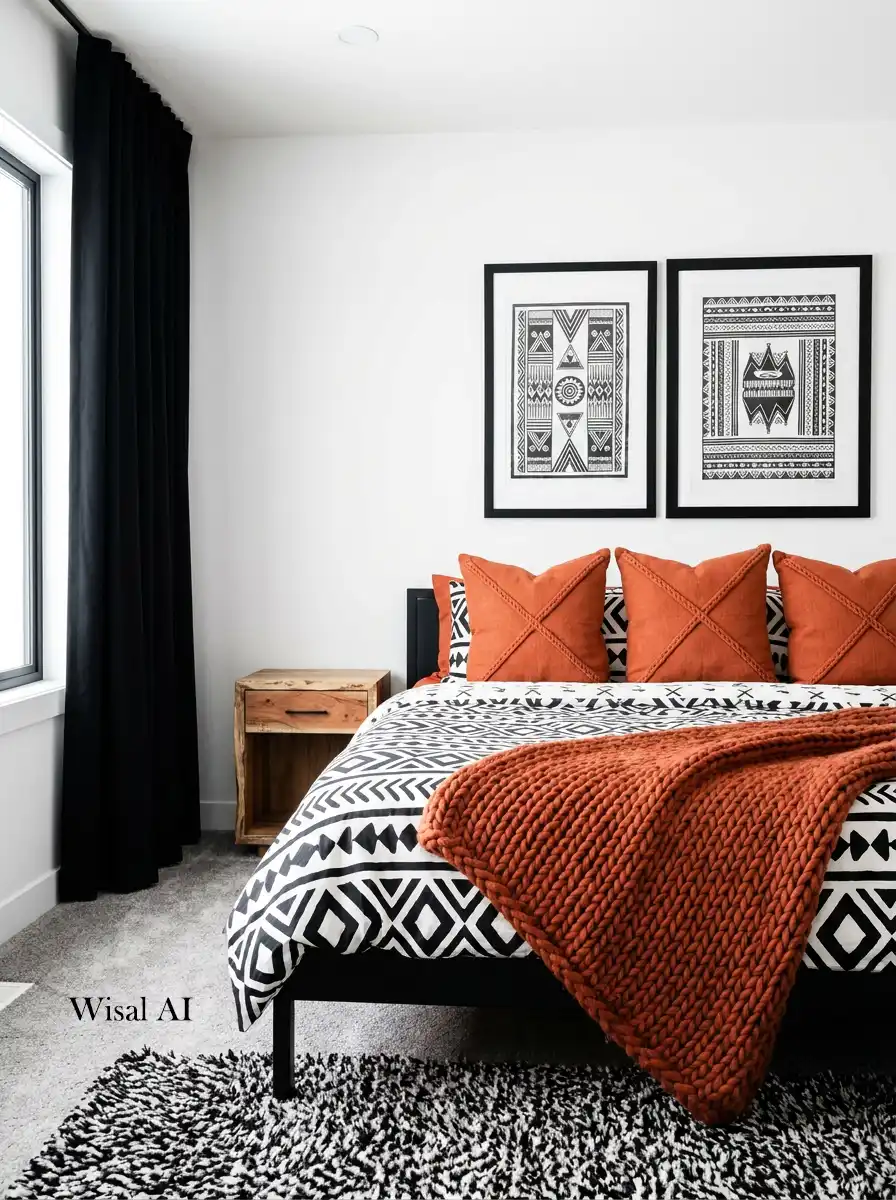 6. Bold Patterns & Contrast  Terracotta Bedroom Idea