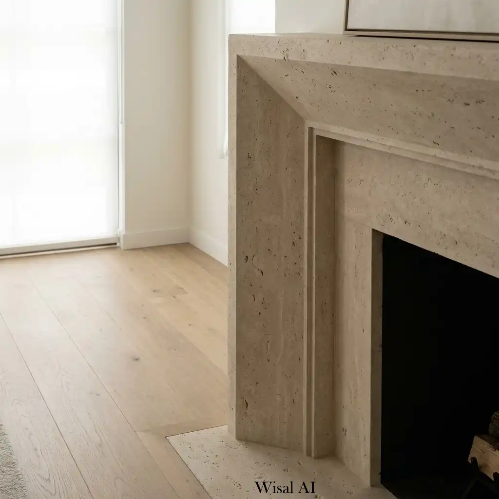 Elegant living room with travertine and white marble furniture accents.