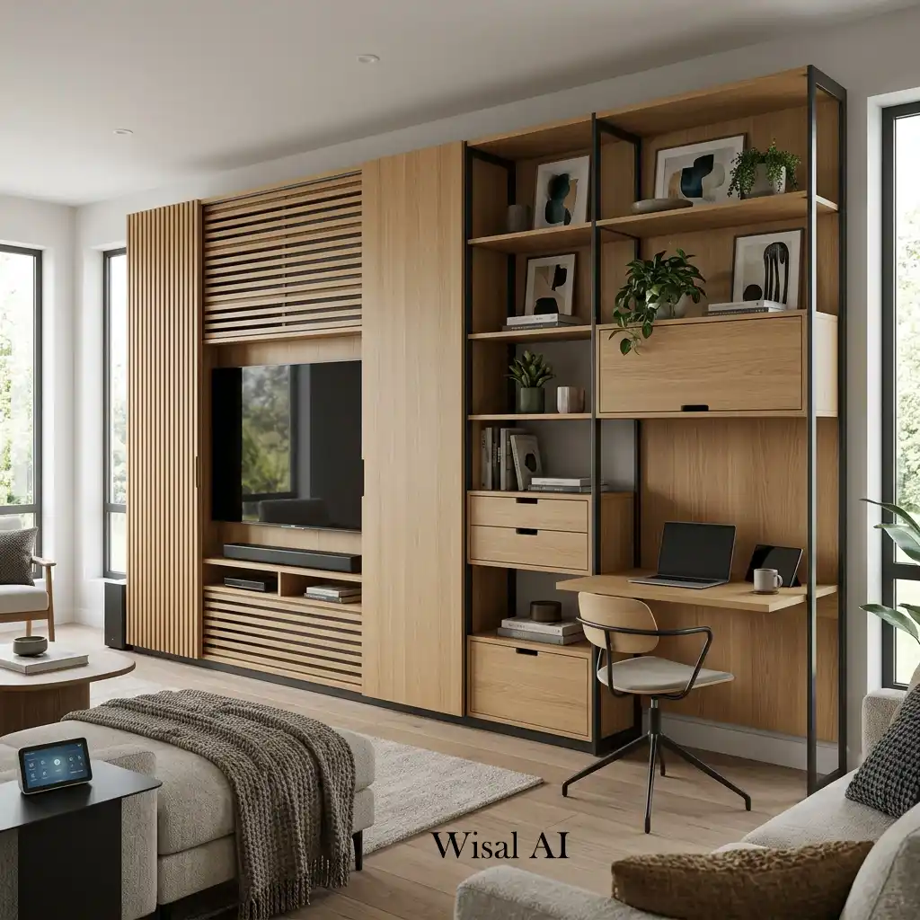 Convertible media unit offers storage for screens books and decor