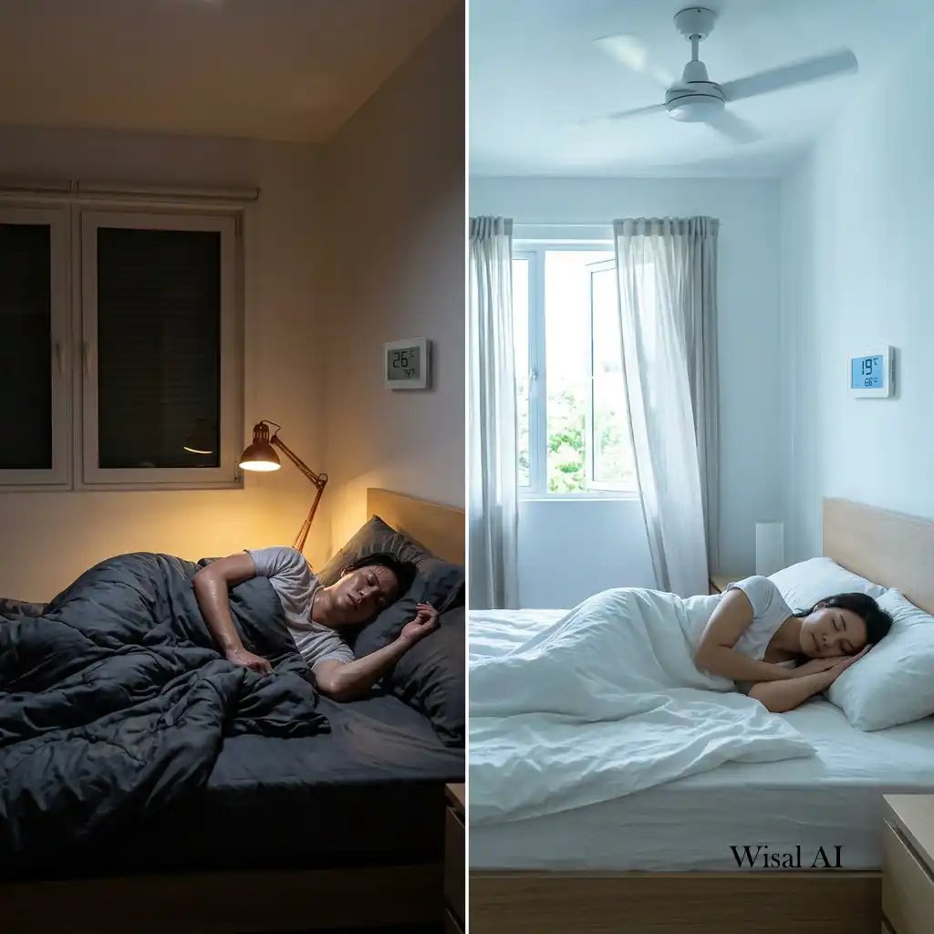 Cool modern bedroom with excellent airflow and ceiling fan.