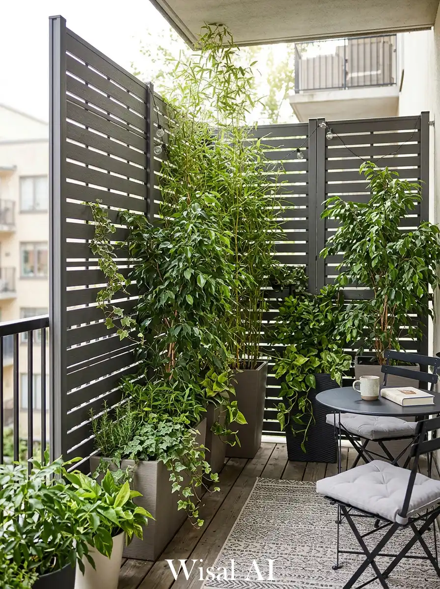 Layered plants and screens for full privacy effect