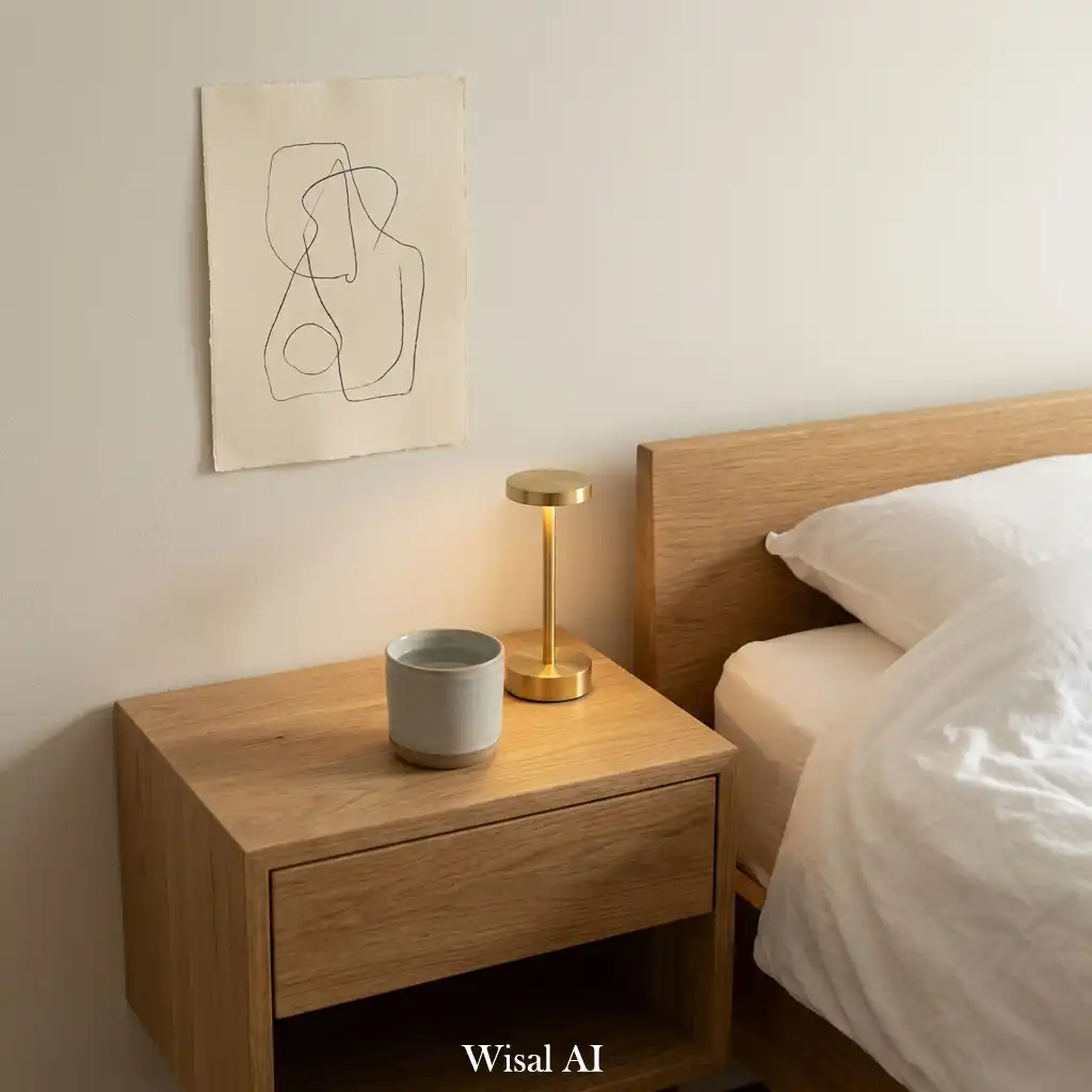 Minimal bedroom layout with clean furniture arrangement and open space design