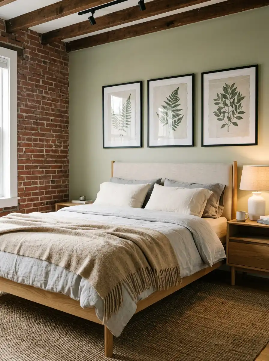 26.Scandinavian Hygge and Industrial Warmth: A Cozy Bedroom Idea