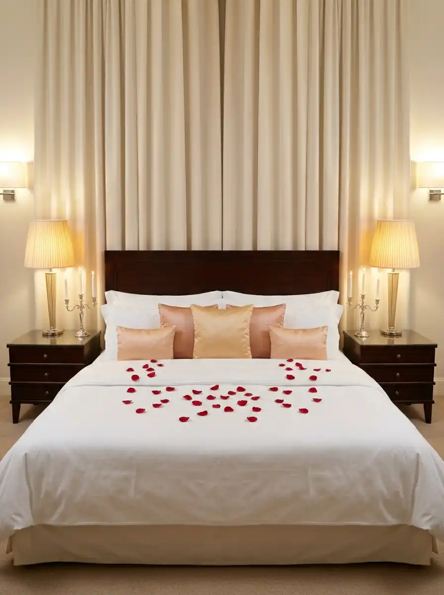 6. Symmetrical Grandeur: A Romantic Modern Bedroom Concept