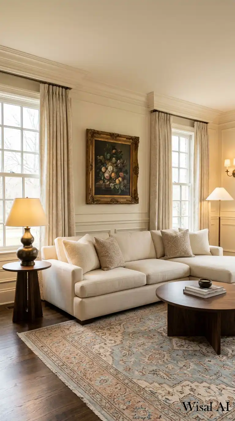 7. Architectural Elegance in a Cream Living Room
