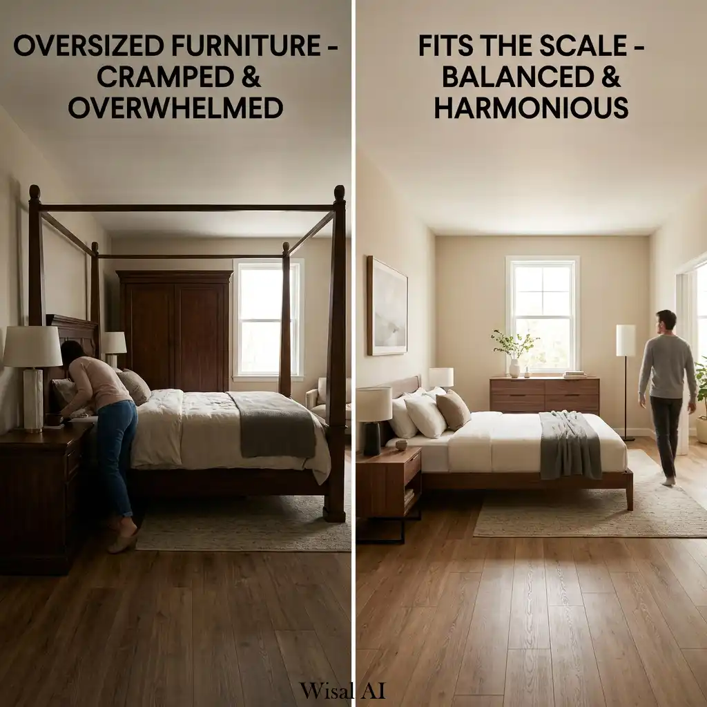 Well-proportioned bedroom furniture creating a balanced and harmonious interior design.
