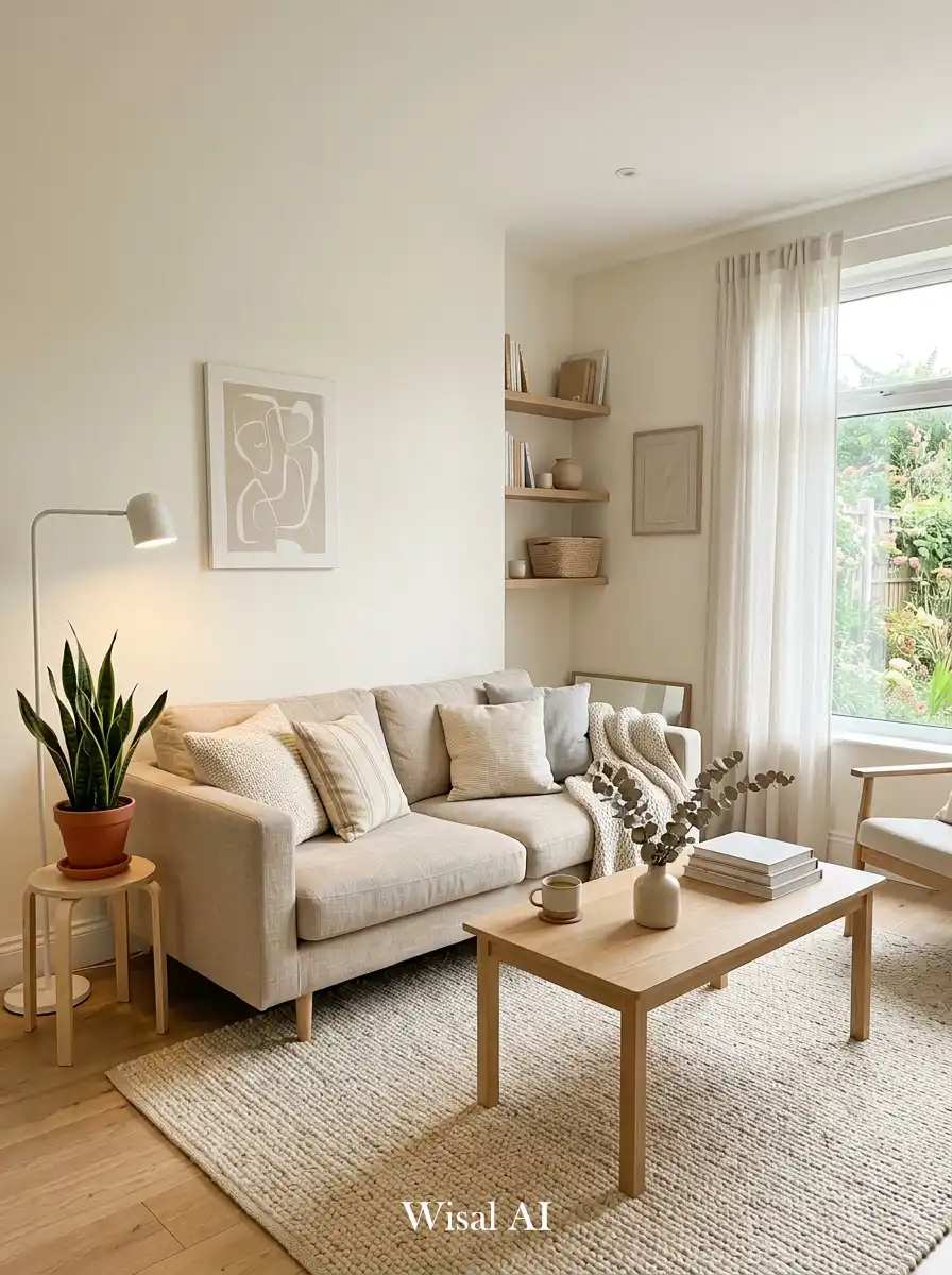 17. Clean White Minimal Living Room with Budget Styling
