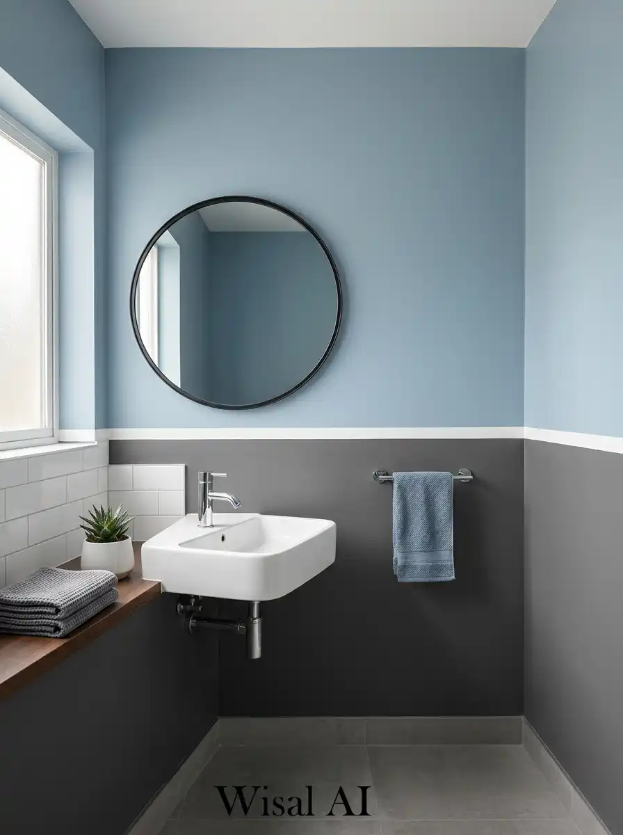 Dual tone bathroom walls in grey and blue design