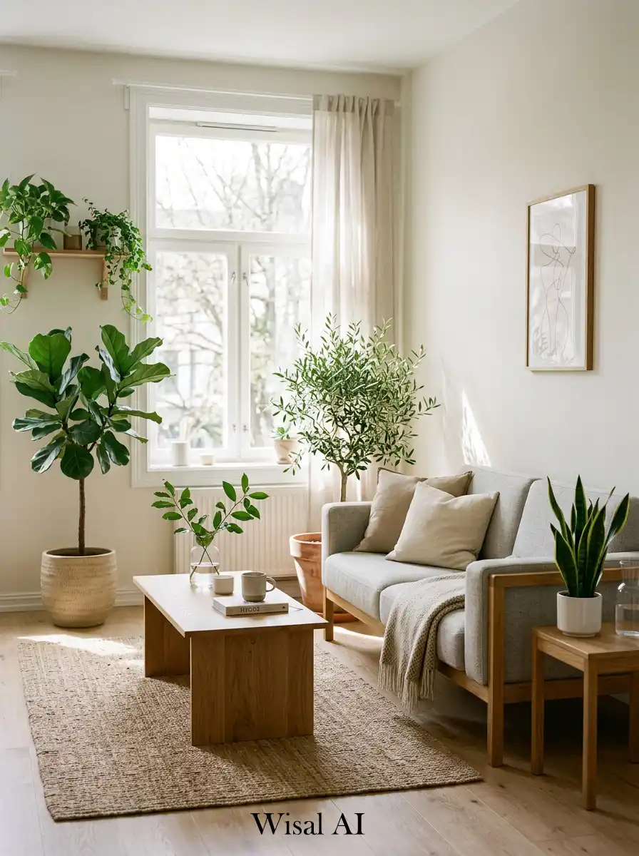 7. Green Plant Scandinavian Living Room