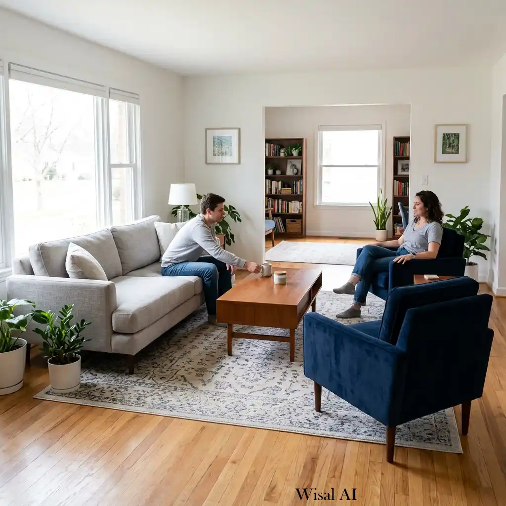 Comfortable living room with well-spaced furniture for easy movement.